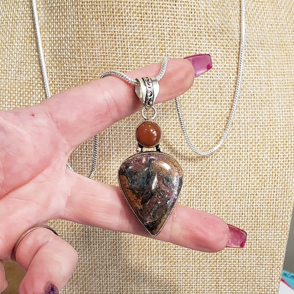 Jasper necklace, 925 silver jasper carnelian 925 silver pendant long necklace - Picture 8 of 13